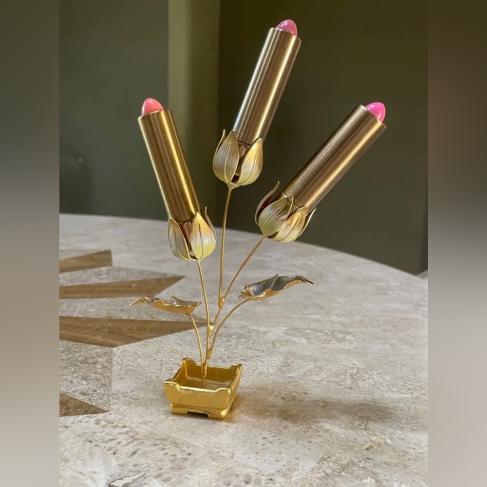 3 Lipsticks W Tulip Vanity Holder Helen Neuschaeffer Vintage 1940 GORGEOUS